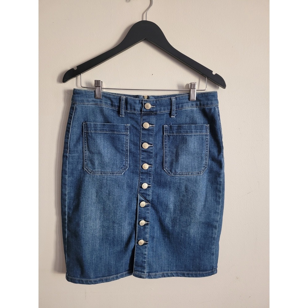 Dex Button Front Denim Mini Skirt Dark Medium Wash Bohoβ Western Size 30